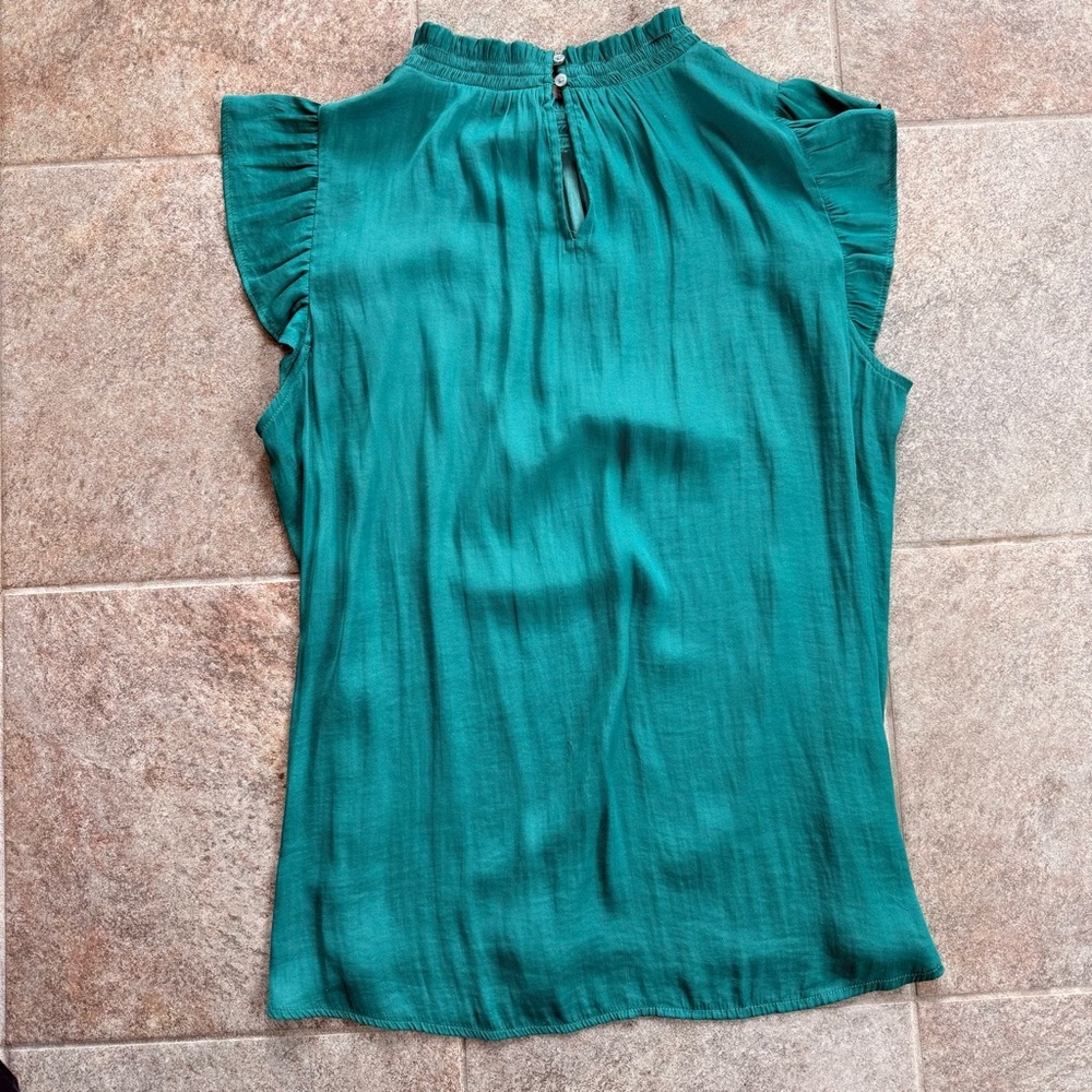 Sleeveless Ruffle Neck Shell Teal Green - Picture 4 of 5